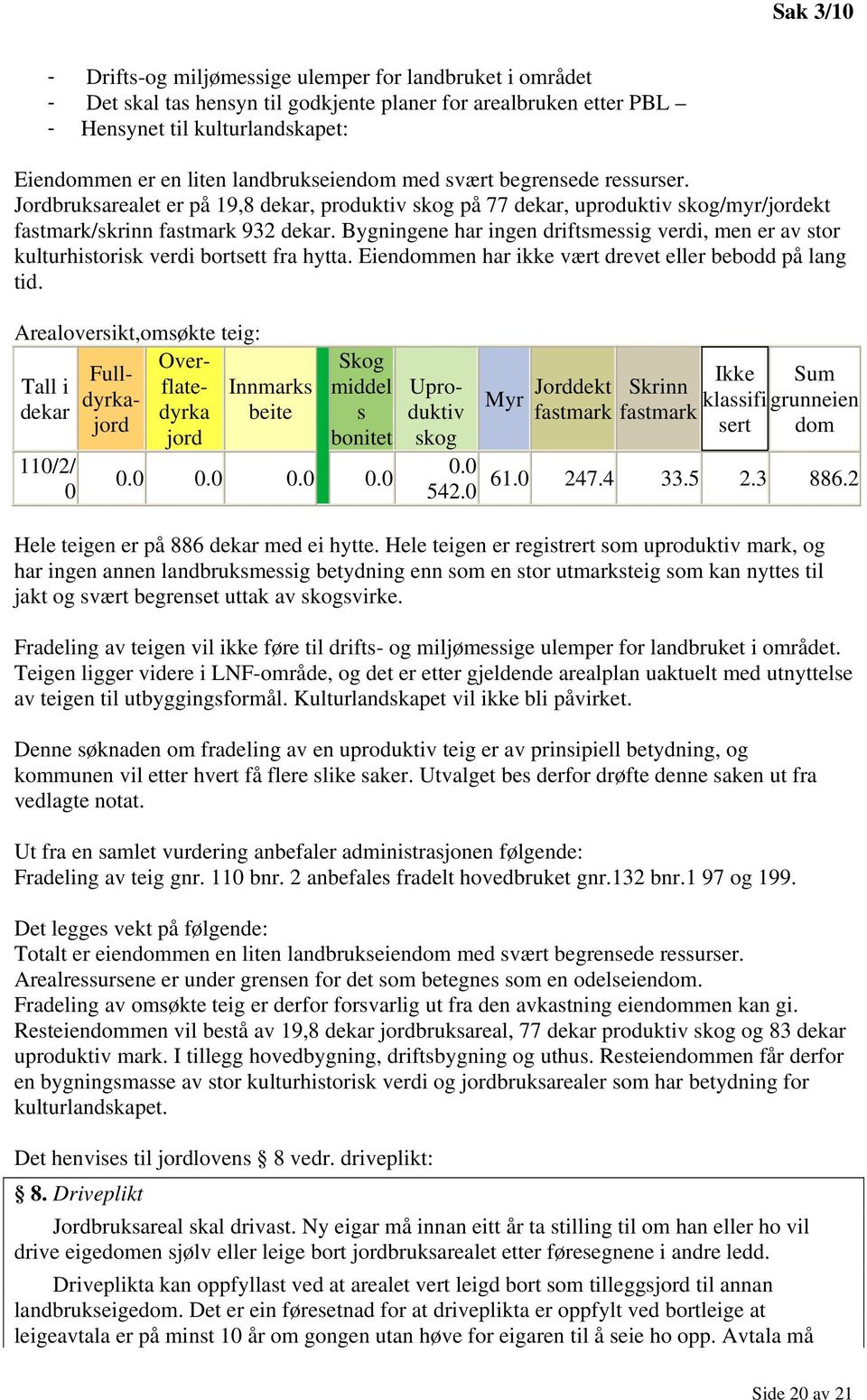 Bygningene har ingen driftsmessig verdi, men er av stor kulturhistorisk verdi bortsett fra hytta. Eiendommen har ikke vært drevet eller bebodd på lang tid.