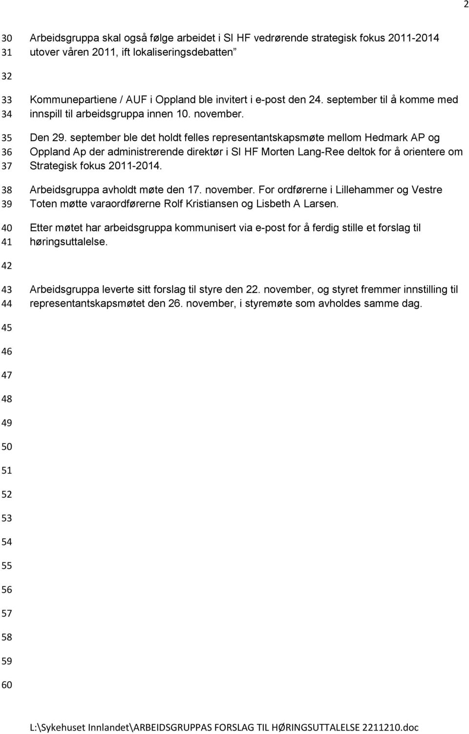 september ble det holdt felles representantskapsmøte mellom Hedmark AP og Oppland Ap der administrerende direktør i SI HF Morten Lang-Ree deltok for å orientere om Strategisk fokus 2011-2014.