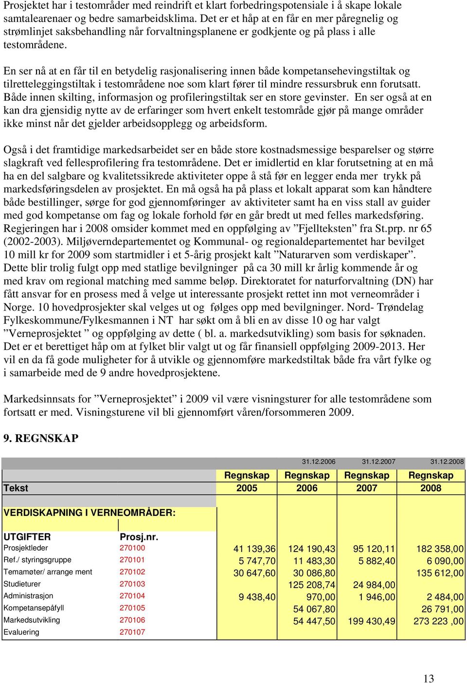 En ser nå at en får til en betydelig rasjonalisering innen både kompetansehevingstiltak og tilretteleggingstiltak i testområdene noe som klart fører til mindre ressursbruk enn forutsatt.