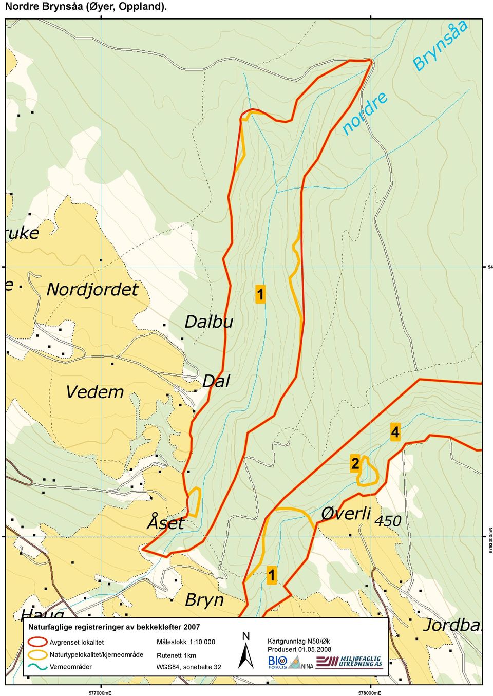 registreringer av bekkekløfter 2007 Avgrenset lokalitet Naturtypelokalitet/kjerneområde