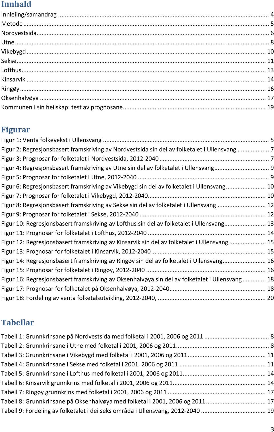 .. 7 Figur 3: Prognosar for folketalet i Nordvestsida, 2012 2040... 7 Figur 4: Regresjonsbasert framskriving av Utne sin del av folketalet i Ullensvang.