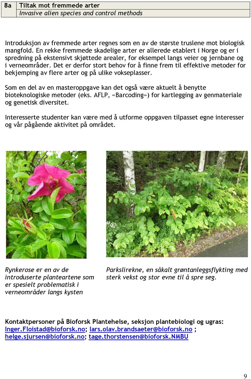 Det er derfor stort behov for å finne frem til effektive metoder for bekjemping av flere arter og på ulike vokseplasser.