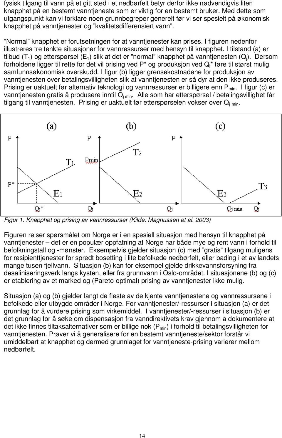 Normal knapphet er forutsetningen for at vanntjenester kan prises. I figuren nedenfor illustreres tre tenkte situasjoner for vannressurser med hensyn til knapphet.