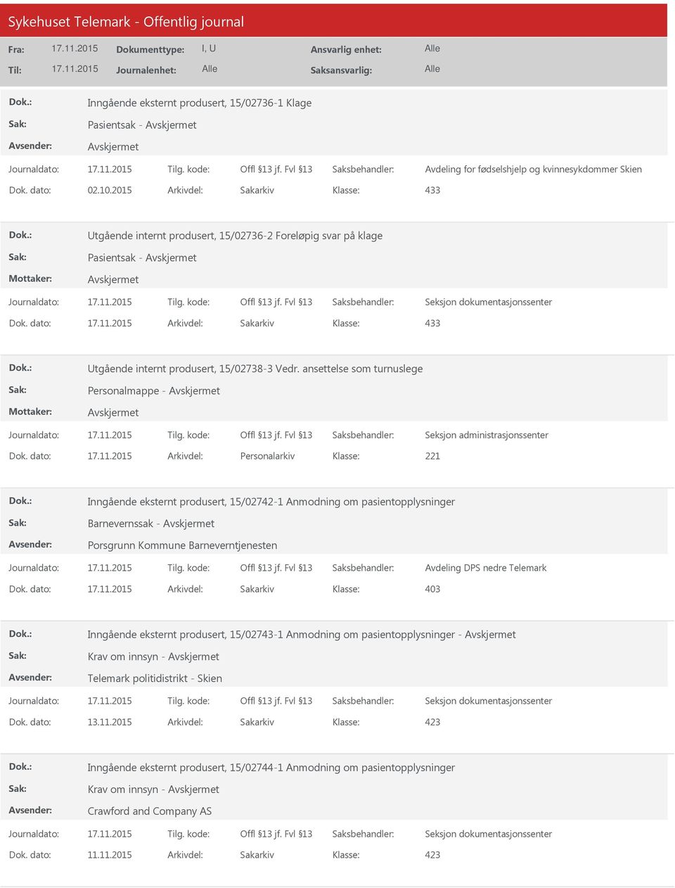 ansettelse som turnuslege Personalmappe - Seksjon administrasjonssenter Dok.