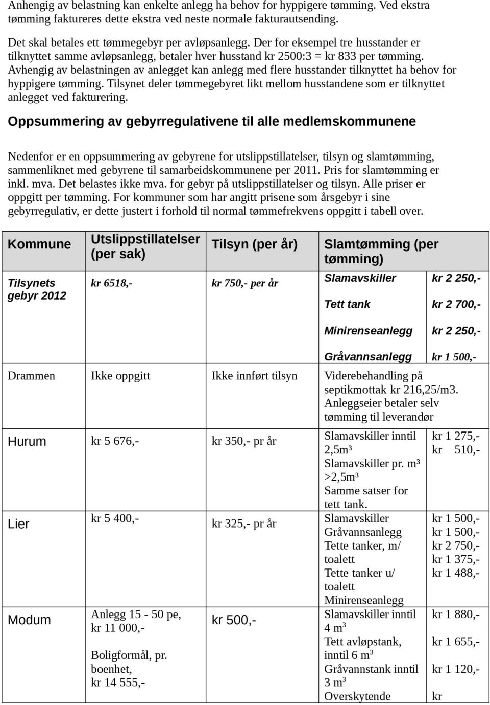 Avhengig av belastningen av anlegget kan anlegg med flere husstander tilknyttet ha behov for hyppigere tømming.