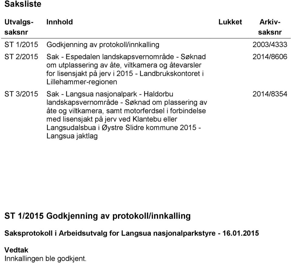 landskapsvernområde - Søknad om plassering av åte og viltkamera, samt motorferdsel i forbindelse med lisensjakt på jerv ved Klantebu eller Langsudalsbua i Øystre Slidre