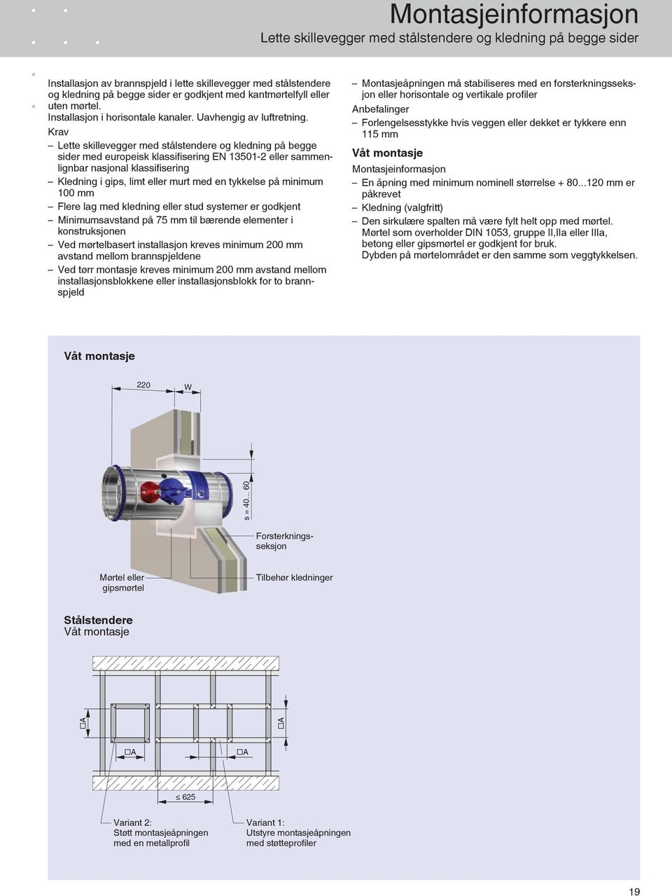 ..120 mm er påkrevet Kledning (valgfritt) Den sirkulære spalten må være fylt helt opp med mørtel.
