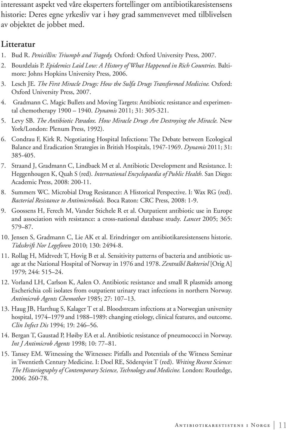 Baltimore: Johns Hopkins University Press, 2006. 3. Lesch JE. The First Miracle Drugs: How the Sulfa Drugs Transformed Medicine. Oxford: Oxford University Press, 2007. 4. Gradmann C.