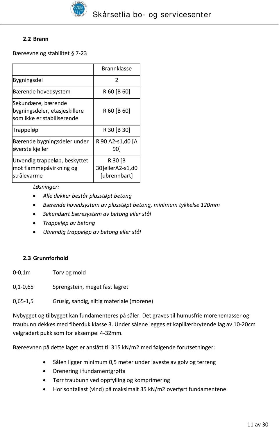 30] Bærende bygningsdeler under øverste kjeller Utvendig trappeløp, beskyttet mot flammepåvirkning og strålevarme R 90 A2 s1,d0 [A 90] R 30 [B 30]ellerA2 s1,d0 [ubrennbart] Løsninger: Alle dekker