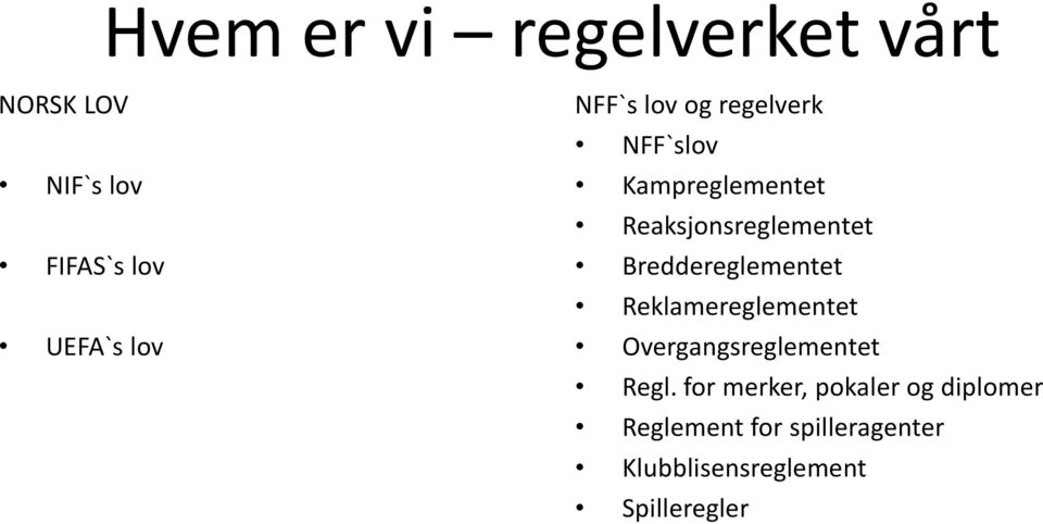 Breddereglementet Reklamereglementet Overgangsreglementet Regl.