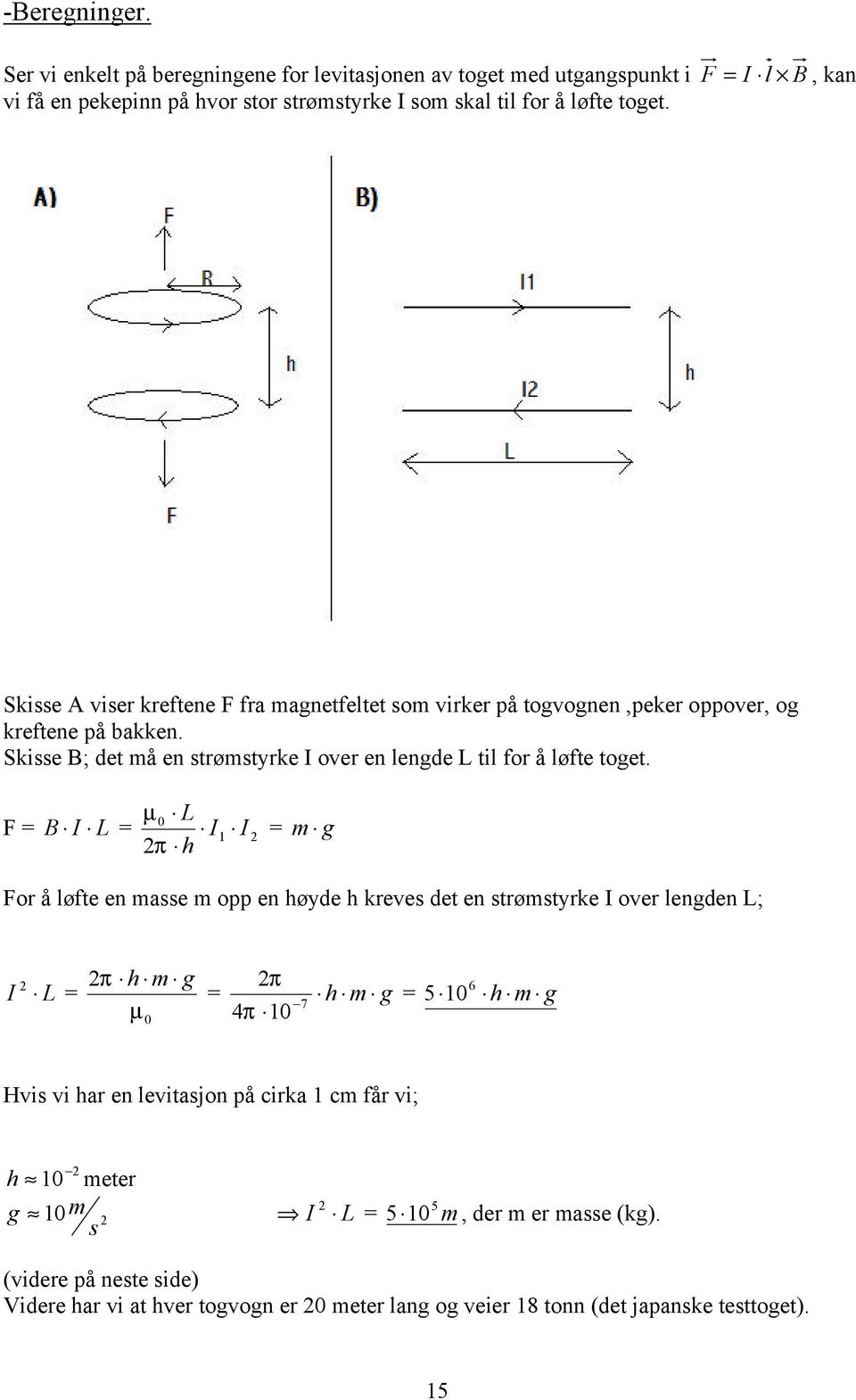 Skisse B; det må en strømstyrke I over en lengde L til for å løfte toget.