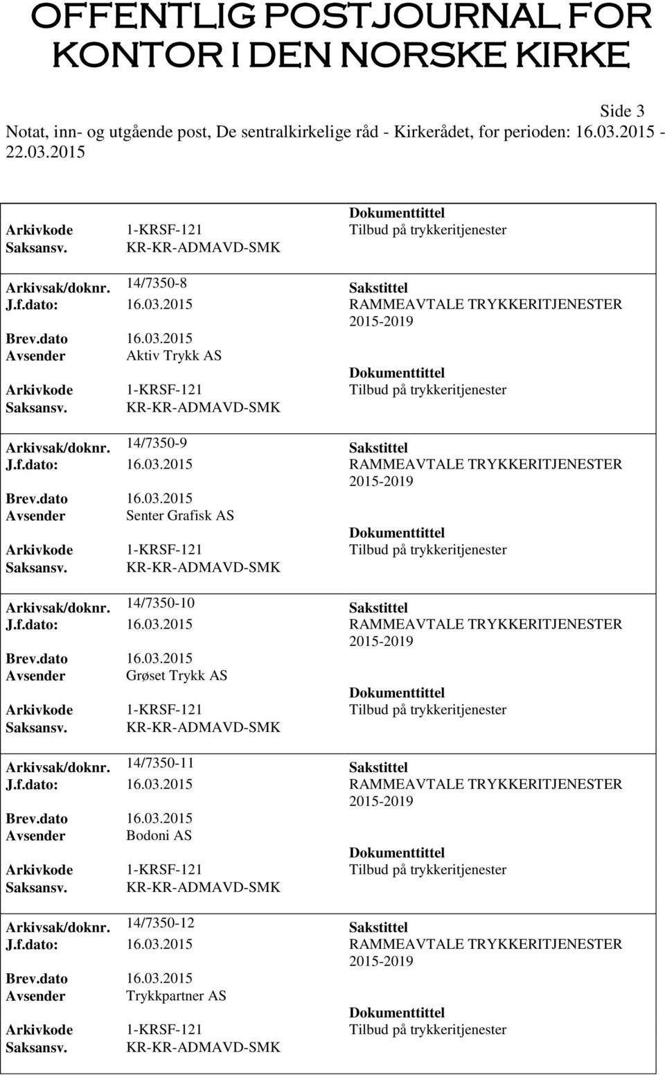 14/7350-9 Sakstittel Avsender Senter Grafisk AS Arkivsak/doknr.