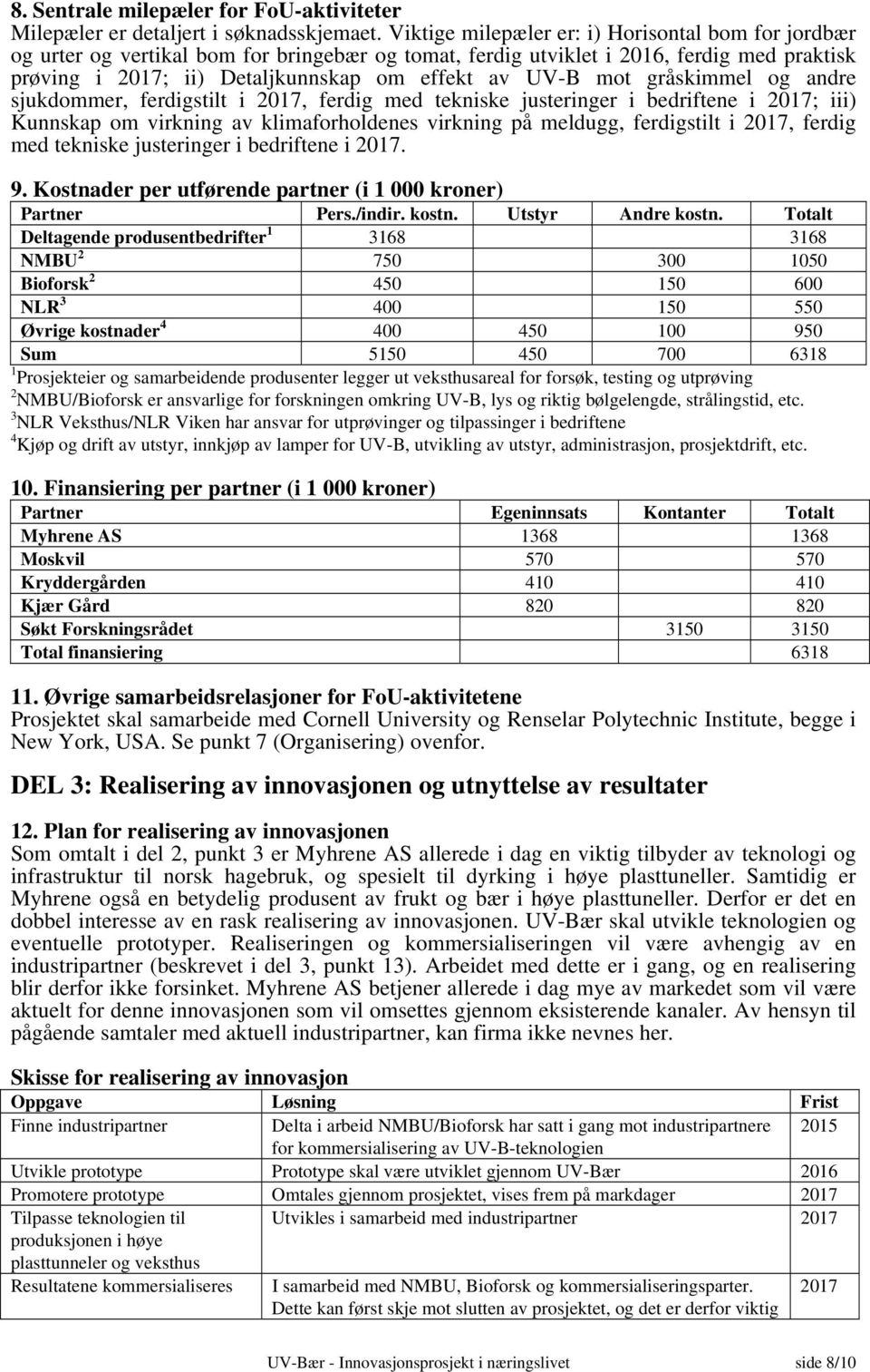 mot gråskimmel og andre sjukdommer, ferdigstilt i 2017, ferdig med tekniske justeringer i bedriftene i 2017; iii) Kunnskap om virkning av klimaforholdenes virkning på meldugg, ferdigstilt i 2017,