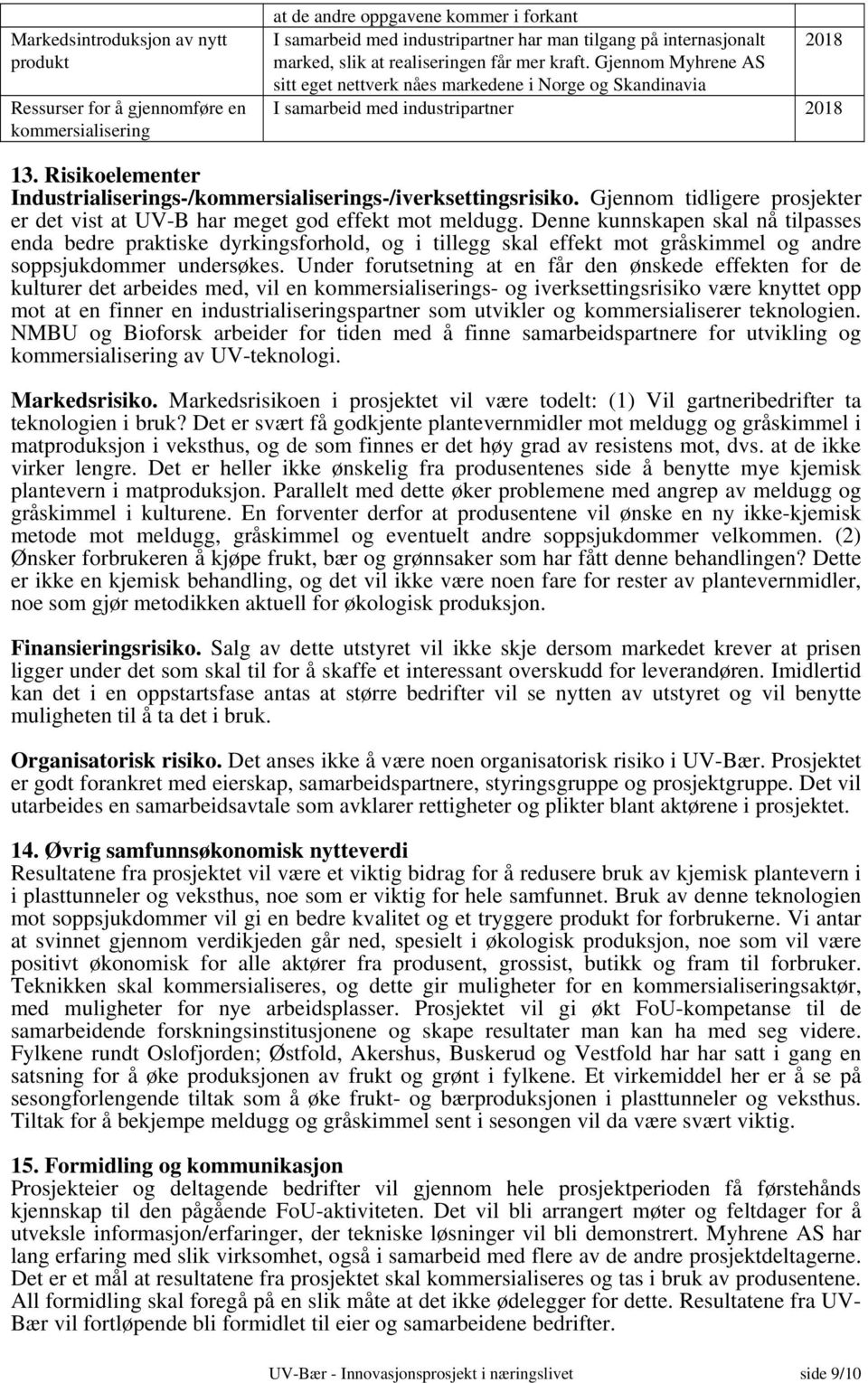 Risikoelementer Industrialiserings-/kommersialiserings-/iverksettingsrisiko. Gjennom tidligere prosjekter er det vist at UV-B har meget god effekt mot meldugg.