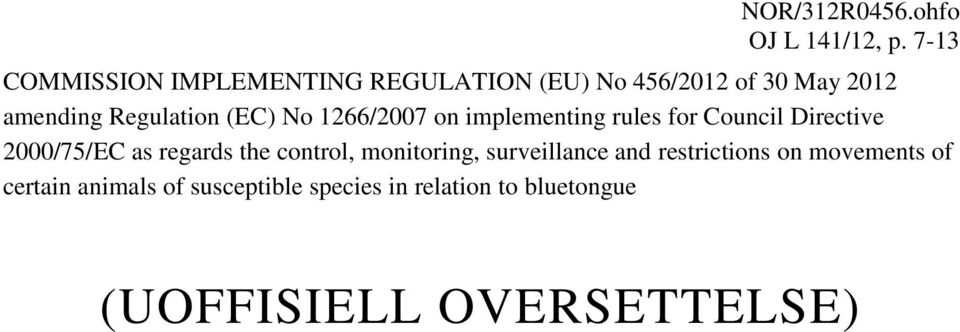 (EC) No 1266/2007 on implementing rules for Council Directive 2000/75/EC as regards the