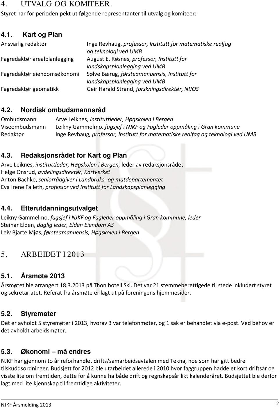 Røsnes, professor, Institutt for landskapsplanlegging ved UMB Sølve Bærug, førsteamanuensis, Institutt for landskapsplanlegging ved UMB Geir Harald Strand, forskningsdirektør, NIJOS 4.2.