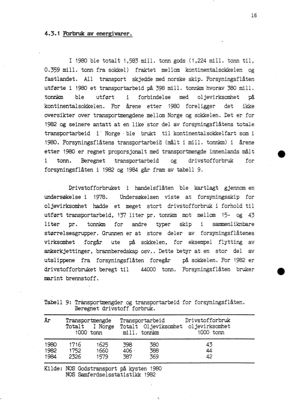 tonnkm ble utført i forbindelse med oljevirksomhet på kontinentalsokkelen. For årene etter 1980 foreligger det ikke oversikter over transportmengdene mellom Norge og sokkelen.