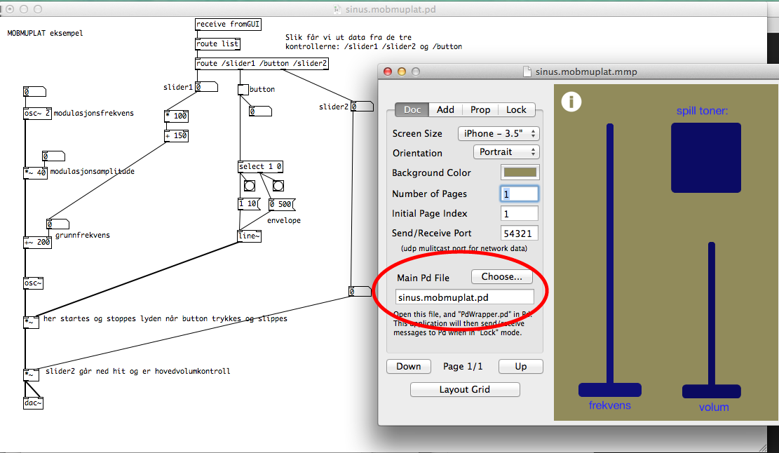Mobmuplat eksempel Åpne patchen sinus.mobmuplat.