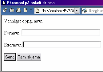 Skjemaer i HTML etternavn) og sende det til oss via e-post. Koden vi bruker ser da slik ut (vi har utelatt resten av dokumentet og konsentrer oss kun om innholdet i dokumentkroppen): <!