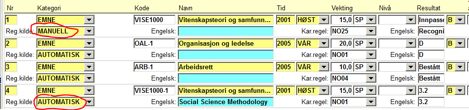 Slik rydder du i de ulike bildene I bildet «Person eksternstudium» vil rammen Kontroll få rød skrift, feltet kontrollert = N og det det står: "Krever kontroll: J.