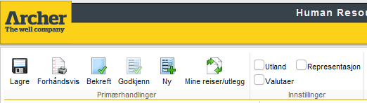 Allowance/Currencies Diett/Valuta Allowance is not in use. Diett benyttes ikke for landansatte If you have receipts in different curencies, you may tick the Currencies box.