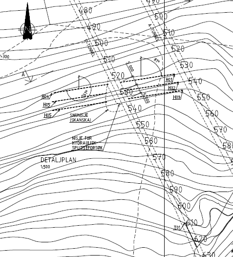 Eiriksdal kraftverk bergspenningsmålinger under driving av utløpstunnelen Betydelig sprakefjell etter driving under Eiriksdalelva Planlagt første runde hydraulisk