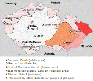 Når det gjelder ulike varieteter av tsjekkisk, er forskjellene ikke så store som i Norge, siden arealet er mye mindre og geografiske omstendigheter er mildere.