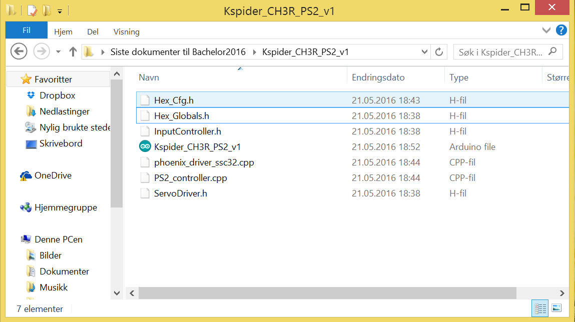 Designdokument 5.4.1 Fil oppsett For at Hexapoden skal fungere må følgende filer være tilstede I folderet. Navnet på folderet må matche.