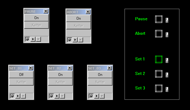 Brukermanual Figur 21 - HotSpot med brytere Set1, Set2, Set3, Pause og Abort Operatøren kan feste de operasjonsbryterne inn i operasjonsvinduet for å forenkle styring.