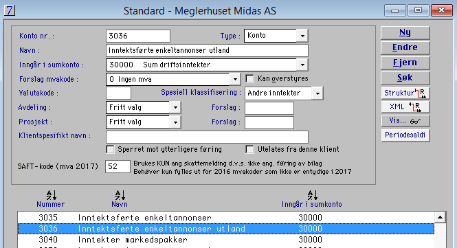 oppgradering. Feltene for SAFT-kode vil du da finne i vinduet for MVA-koder og i kontoplanen.