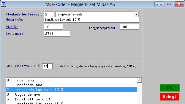 1. Registrere NYE, aktuelle MVA-koder Det er ikke nødvendige å opprette egne MVA-koder dersom det f.eks. er en kode du bare bruker på én konto.