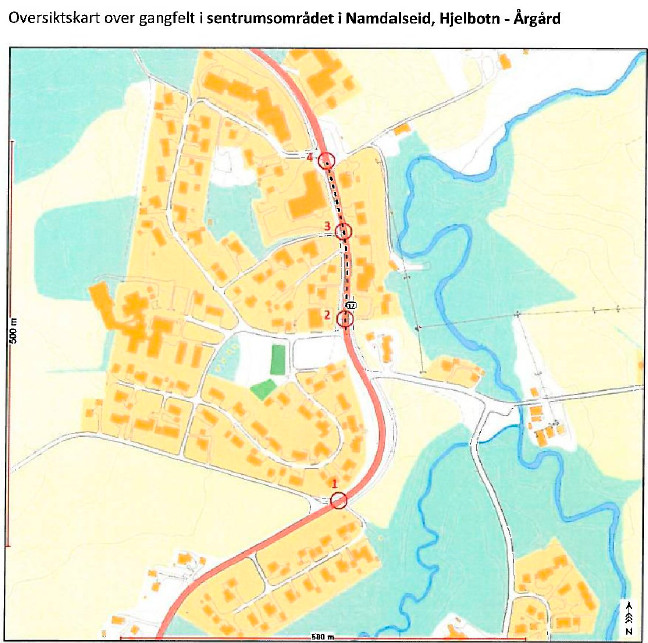 Oversikt og forslag til tiltak for gangfelt på fv.