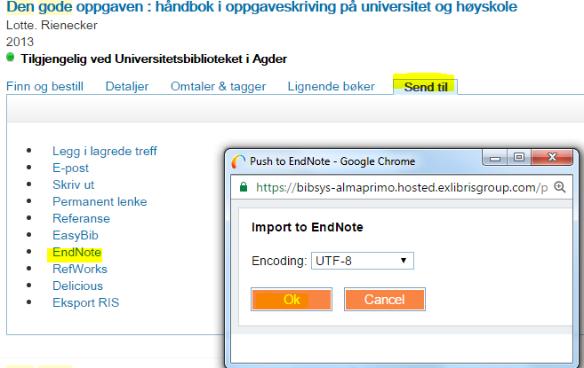 Eksport fra databaser Tilgang til abonnementsbelagte tjenester "off-campus" gis ved tilkobling UiA nettet via VPN AnyConnect eller WebVPN 1. Ha ditt EndNote bibliotek åpent 2.