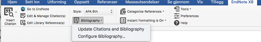 MAC WORD 2016 og EndNote X8 Merk.