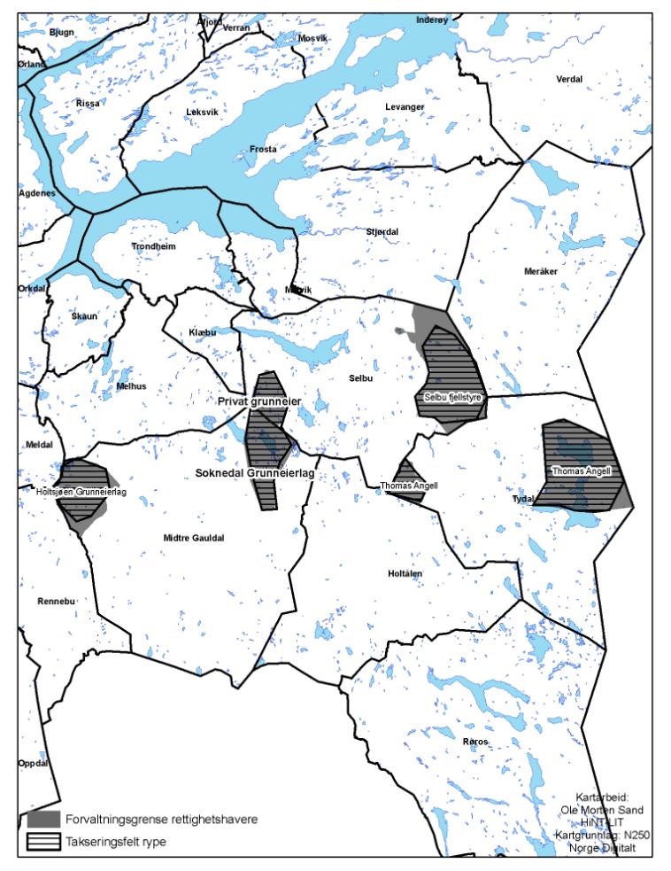 For perioden 2006-2008 er det foretatt Distance-taksering hos to grunneierlag nord i Midtre-Gauldal kommune: Hindsverk/ Hindbjørg-Holtsjøen og Soknedal.