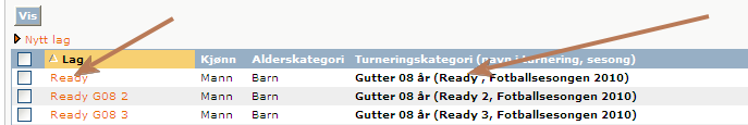 6. Sett Kjønn, Alderskategori og Vis også inaktive lag iht. følgende bilde og klikk på Vis. 7.