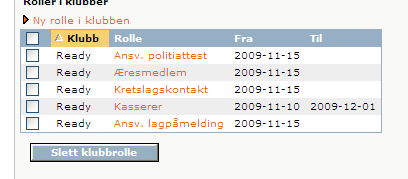 1. Finn frem rolleinfo for personen som skal oppdateres (ref. 11.1) 2. Klikk på Ny rolle i klubben systemet viser en dialog boks 3. Velg Rolle ved å klikke på rollefeltet 4.