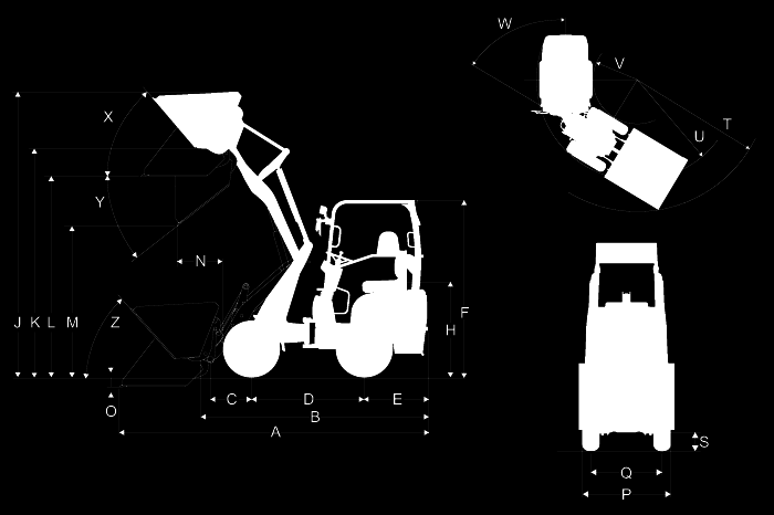 1140 Hoftrac Dimensioner Standard dekk 7.00-12 AS ET40 A Total lengde 3.706 mm B Total lengde (uten skuff) 2.733 mm C Aksesenter til skuffedreiepunkt 496 mm D Hjulavstand 1.