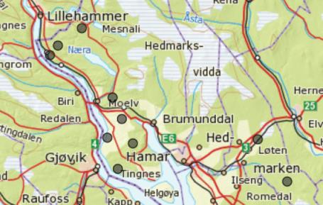 Blant alle foryngelsesfeltene fra 2010-undersøkelsen ble det i 2011 plukket ut 10 felt i Ringsaker og Løten kommune i Hedmark fylke for å følge opp inventeringen fra 2010 (figur 3).