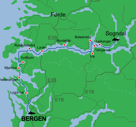 3.1.1 Vinterruta Bergen Sogn - Bergen Heilårsruta går frå Sogndal til Bergen. Ruta går dagleg frå Sogndal til Bergen med retur om ettermiddagen frå Bergen til Sogndal.