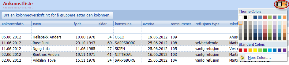 Ved å klikke på ikonet med en grønn pil, kan man eksportere en rapport.