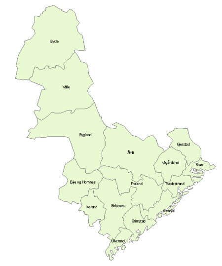 Kommunefordeling Hovedtyngden av arkivene (73 %) stammer fra kystkommunene Risør, Tvedestrand, Arendal, Grimstad og Lillesand.