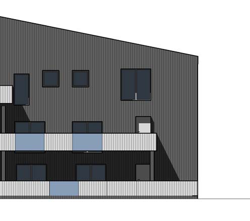 FELT BB- blokkbebyggelse BLOKKBEBYGGELSE Blokkene skal males i mørk grå hovedfarge Rekkverk og inntrukne bygningselement skal males i kontrastfarge.