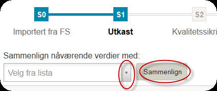 Sammenlikning se hva som er endret I boksen for handlinger kan man velge mellom to ulike visningsmodus.