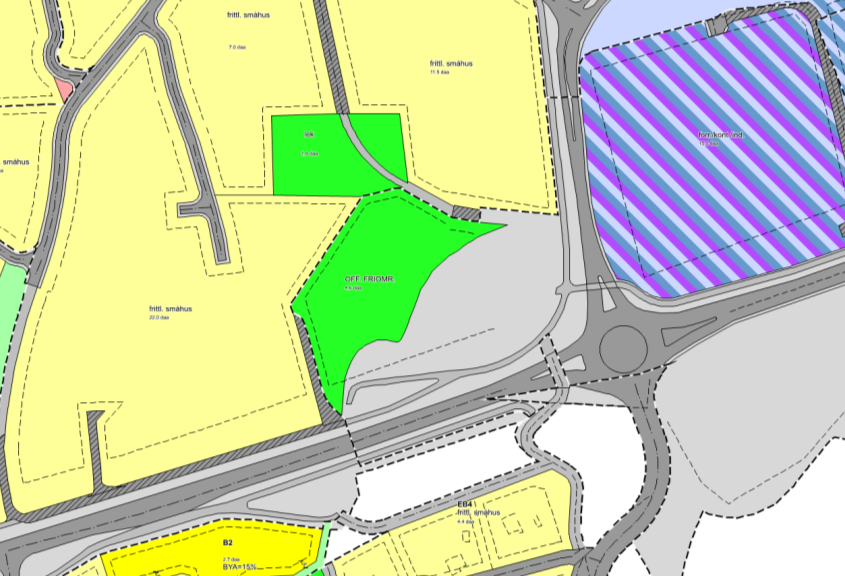 Planforslaget er utarbeidet av Spor Arkitekter AS på vegne av Vinterbro Utvikling AS. Utsnitt fra gjeldende kommuneplan, vedtatt 06.04.