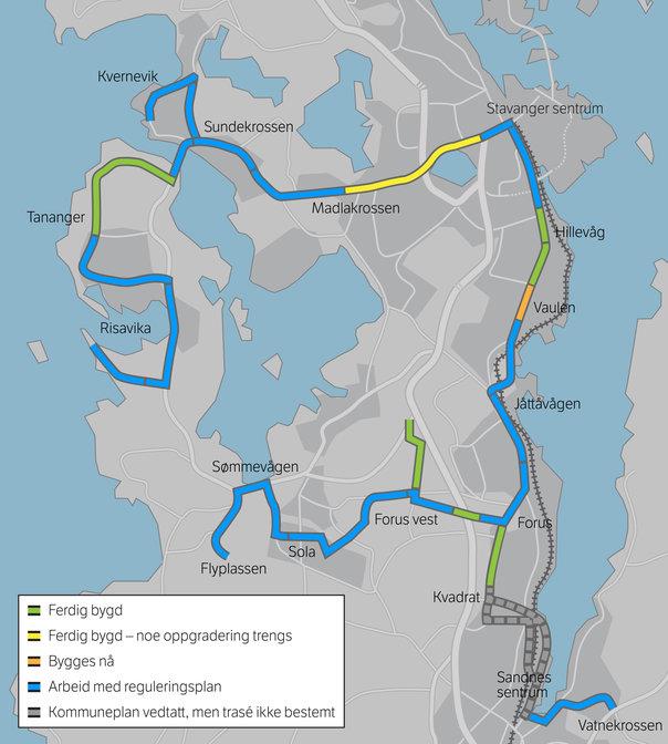 Rogaland Bussveien Fv. 44 Gausel stasjon-hans og Gretestien 650 mill. kr. Utlysing april 2016 Byggestart i 2017/2018 Fv.