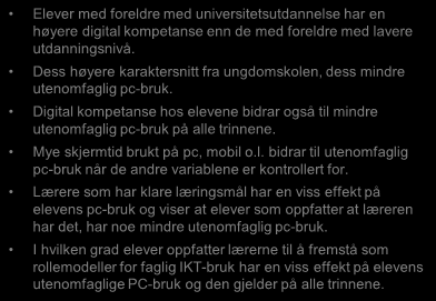 Statistiske analyser Elever SMIL Det er en klar og systematisk sammenheng mellom foreldres utdanningsnivå og elevens karaktergjennomsnitt fra ungdomsskolen.