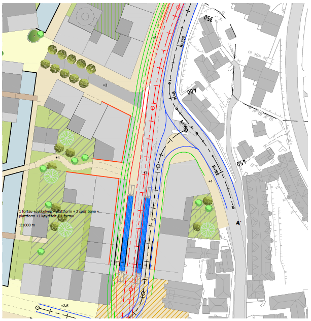 En forskjøvet holdeplass vil gi et annet forhold mellom banen og byrommet Sandvikstorget med Søndre Allmenningen som en forbindelse fra sjøen og opp i høyden.