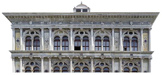 Oppgåve 9 (2 poeng) Biletet viser ein del av bygningen Palazzo Vendramin-Calergi i Venezia. Nedanfor ser du ei skisse av den øvre delen av vindauga. Skissa viser tre halvsirklar og éin sirkel.