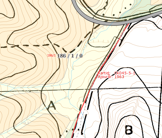 Figur 3 Vi kan se at arealet på figuren at det var A-jord på hele det arealet som i dag er markert som innmarksbeite.